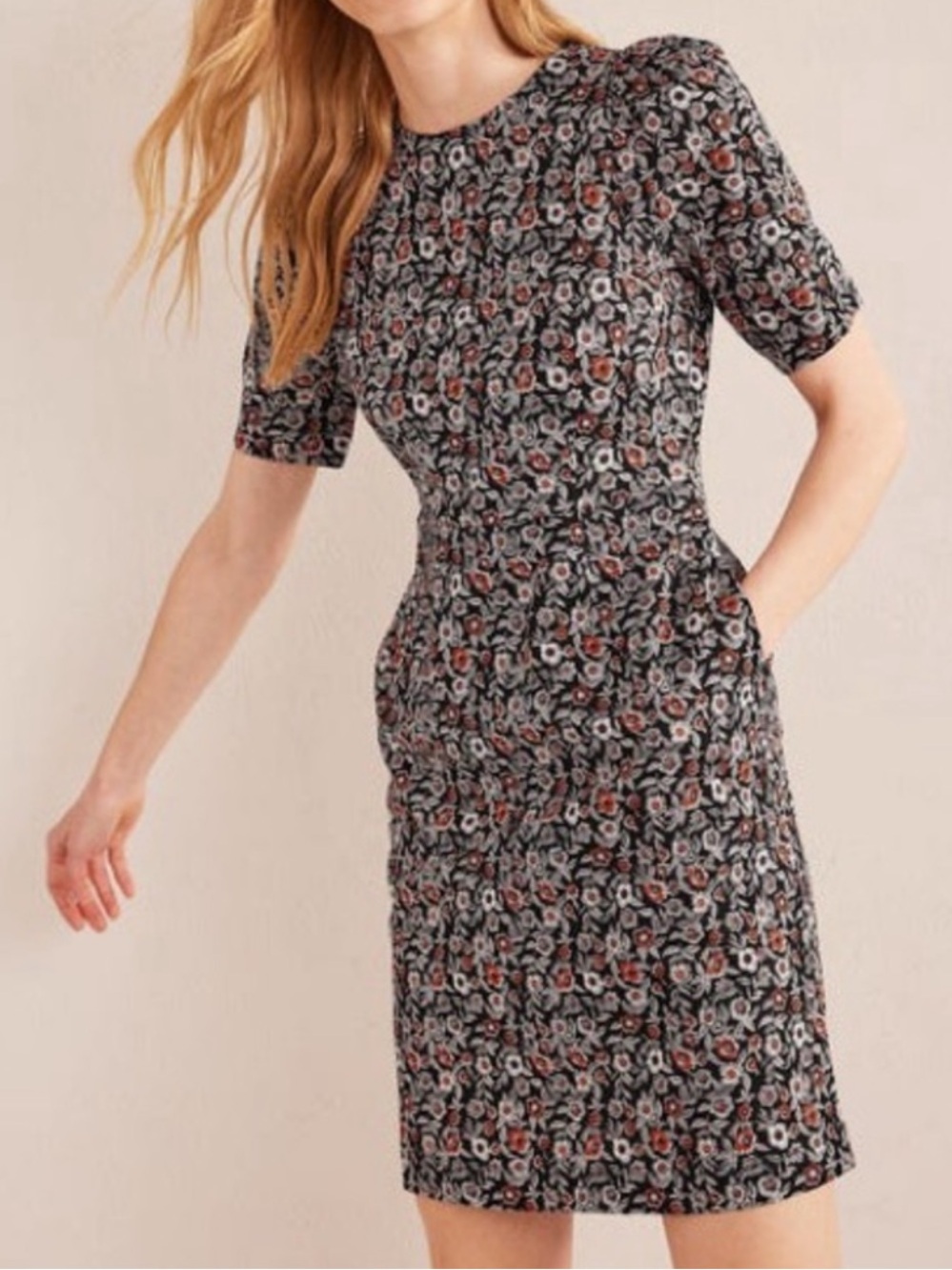 Boden Zoe Jersey Dress Floral Size US 12 long orange black floral